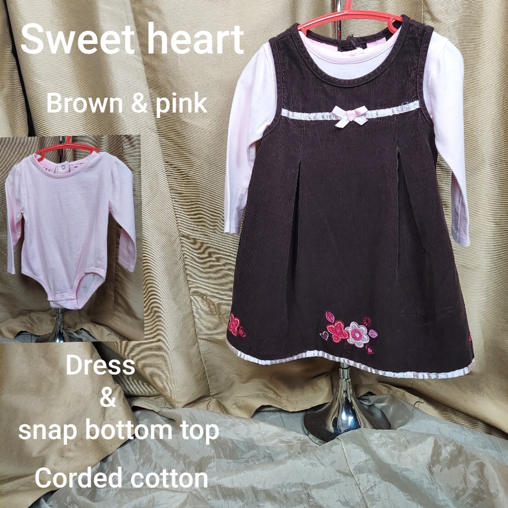 Sweet heart brown corded dress with top size 24 mos.